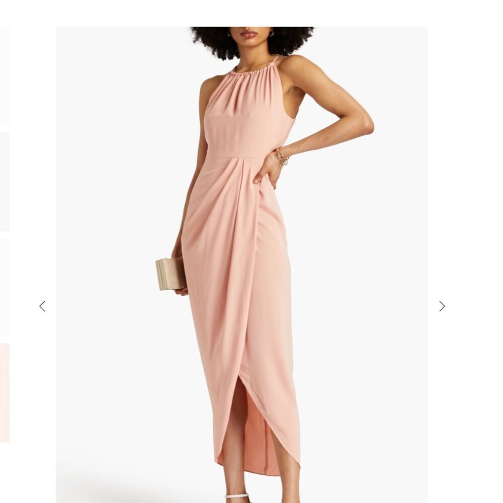 Shona Joy Size 2 Blush High Neck Gathered Faux Wrap Satin Maxi Dress